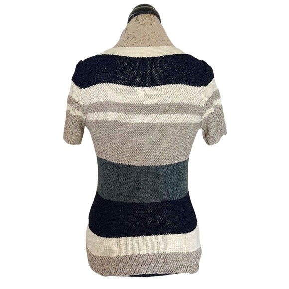 Ann Taylor Womens Sweater Knit Striped   XS Colorblock Short Sleeve Cable Chain - Picture 3 of 12